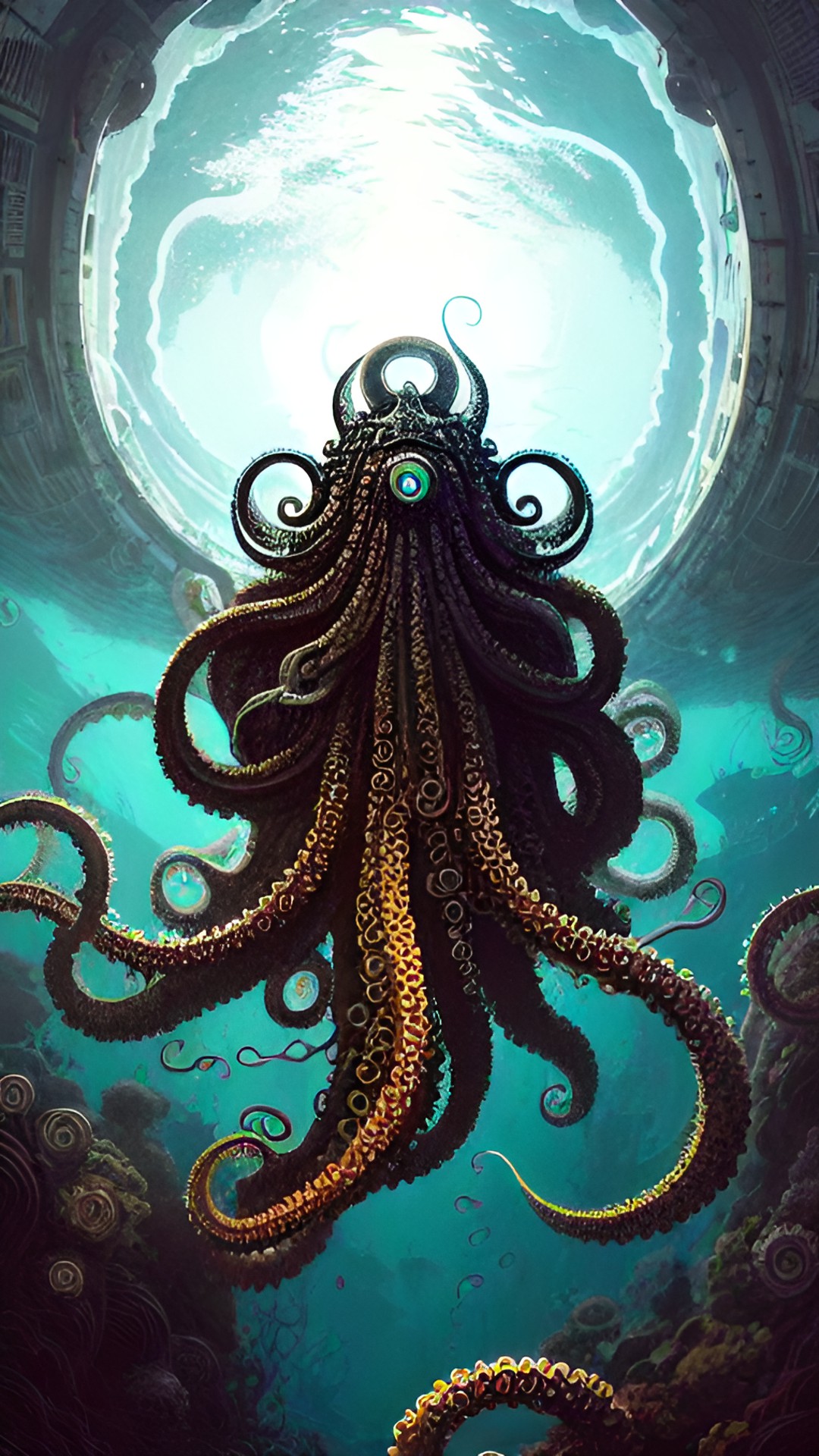 The god's decent - an huge ocult tentacle monster holding reaching out from the depths of the ocean to sina a ship preview