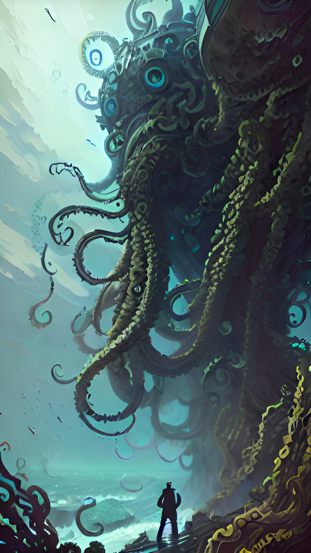 The god's decent - an huge ocult tentacle monster holding reaching out from the depths of the ocean to sina a ship preview