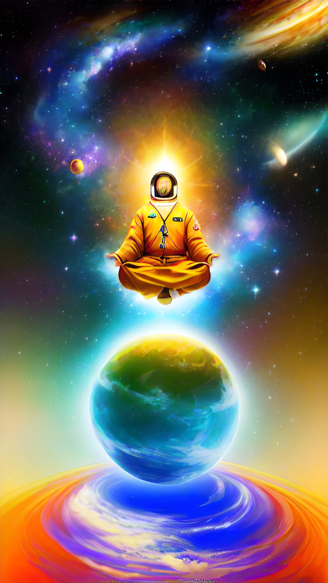 Orbits moon - create the imagine if a man floating in space having a divine, majestic spiritual encounter preview