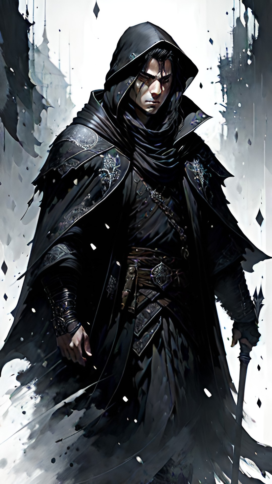 male symbaroum staff mage with a dark cloak preview