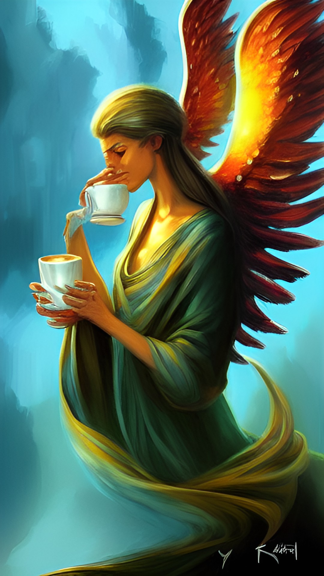 an angel drinking a cup of coffee preview