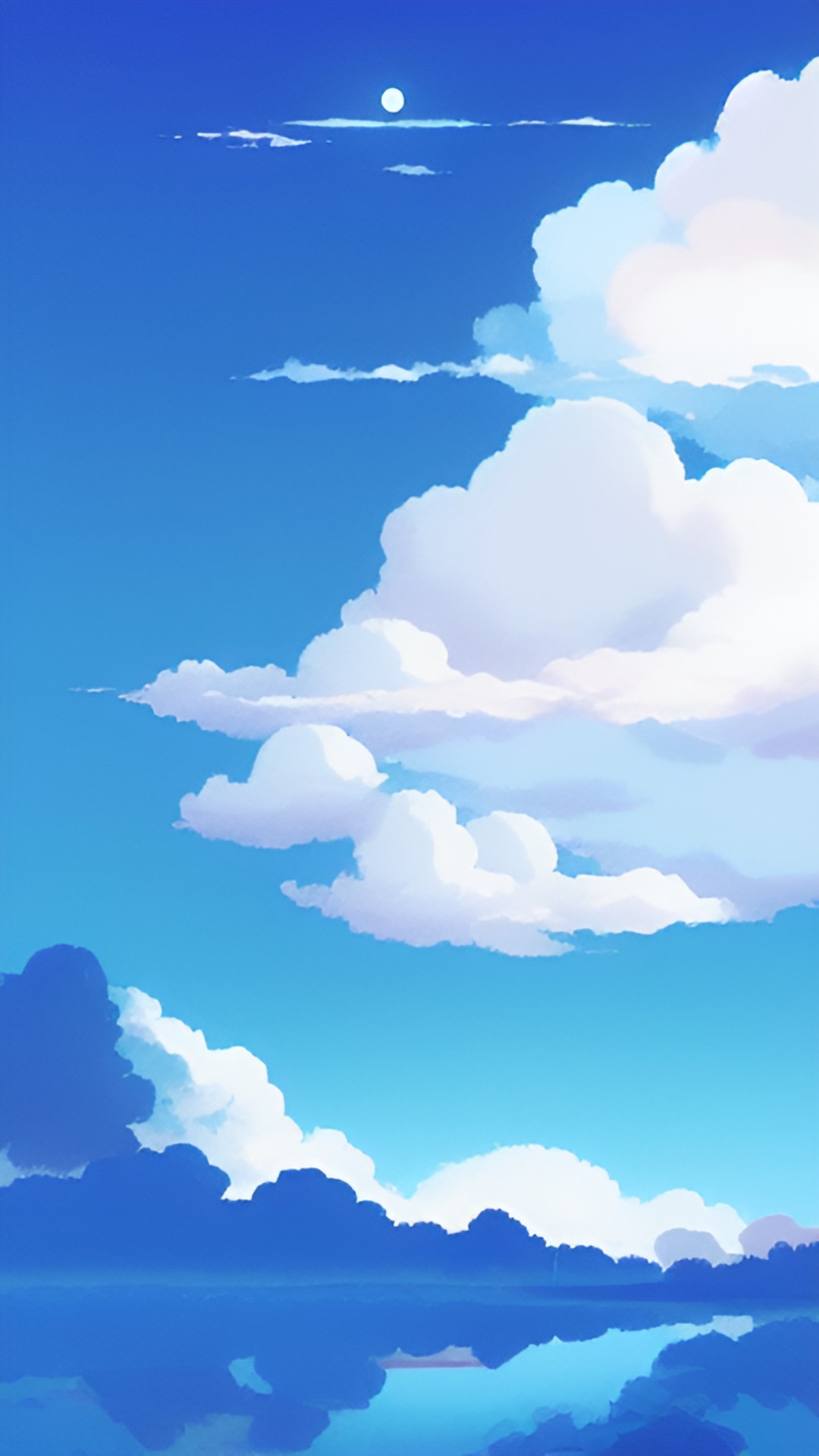 clouds, two moons, blue, pink, white preview