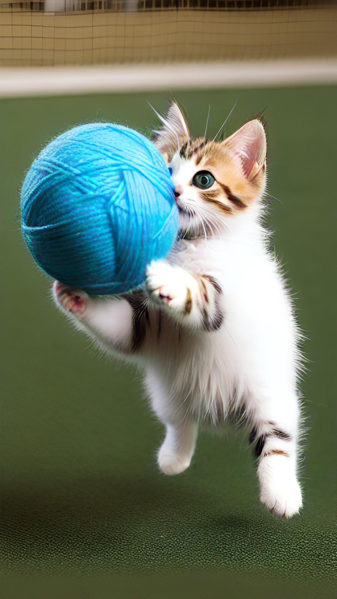 kitten jump and play with a ball of yarn preview