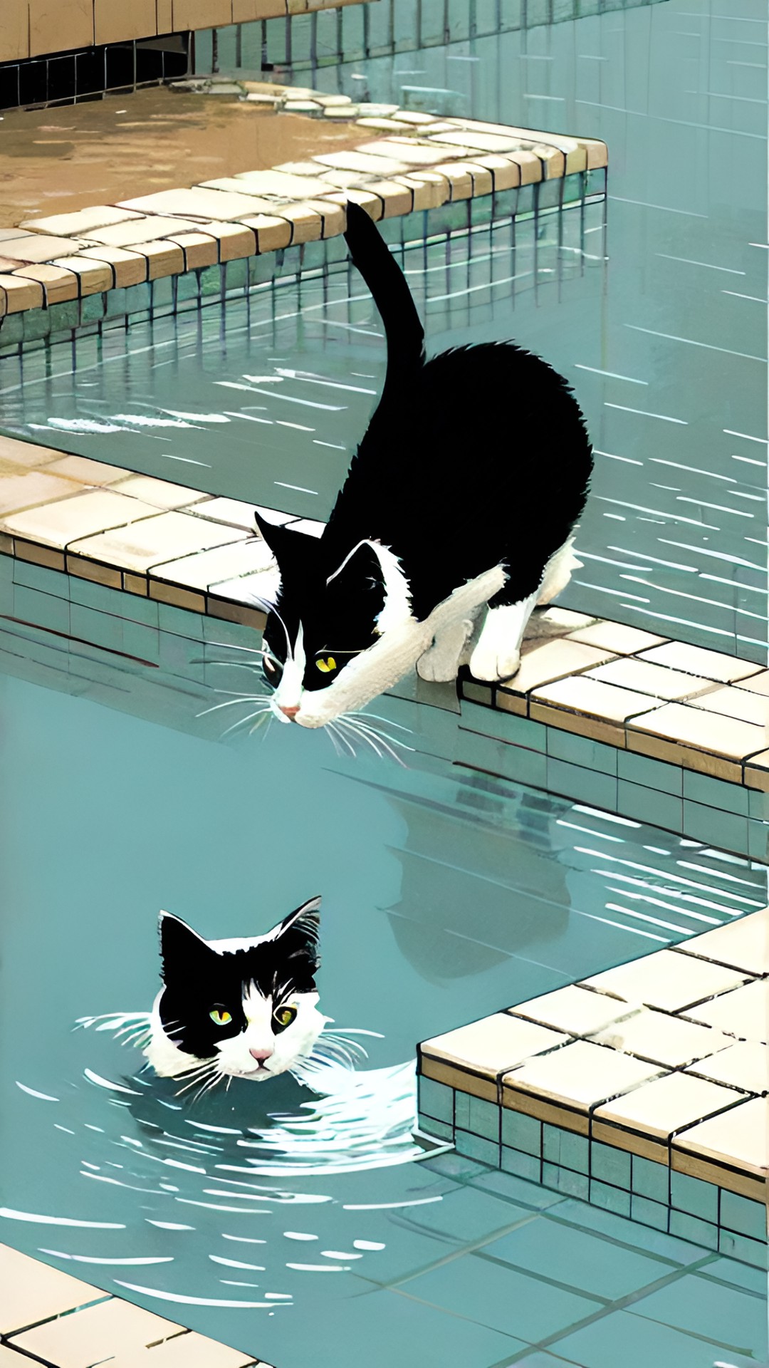 cat bath in a pool swimming preview