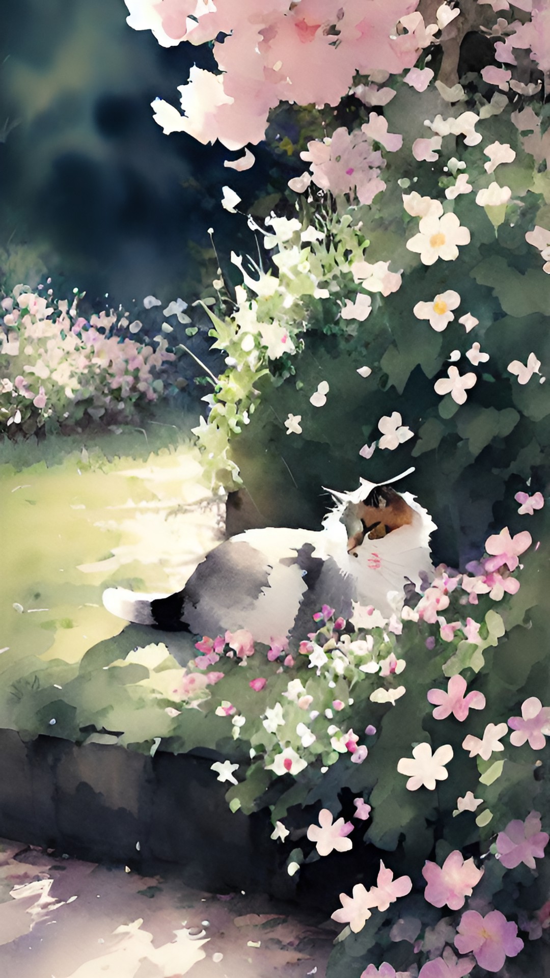 cat sleeping in the woods among lots of flowers that smells wonderful preview