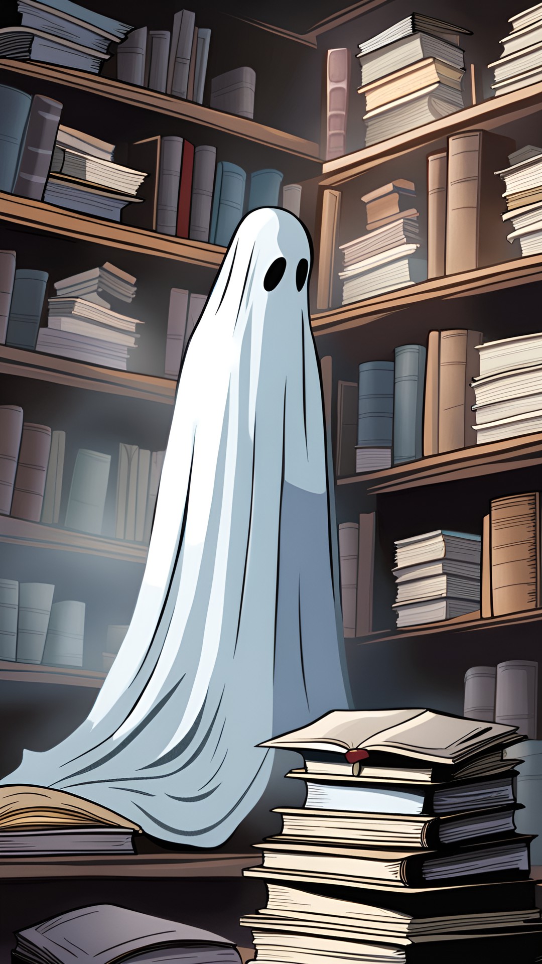 ghost looking at books in the attic preview