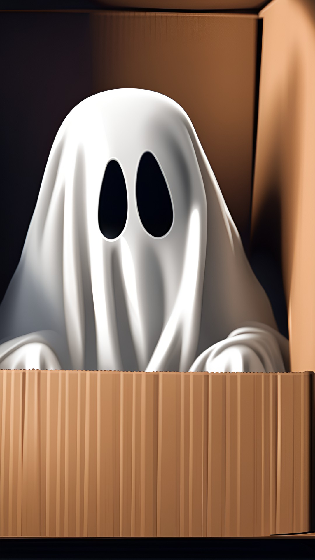 ghost sitting inside a cardboard box in the attic, feeling sorry for himself preview