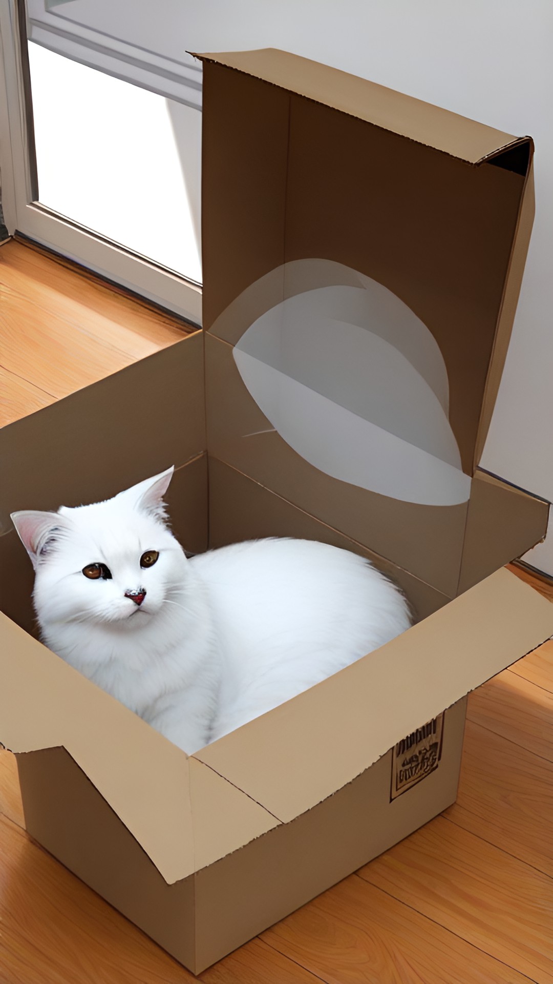 Must name cat Ghost - ghost sitting inside a cardboard box in the attic, feeling sorry for himself preview