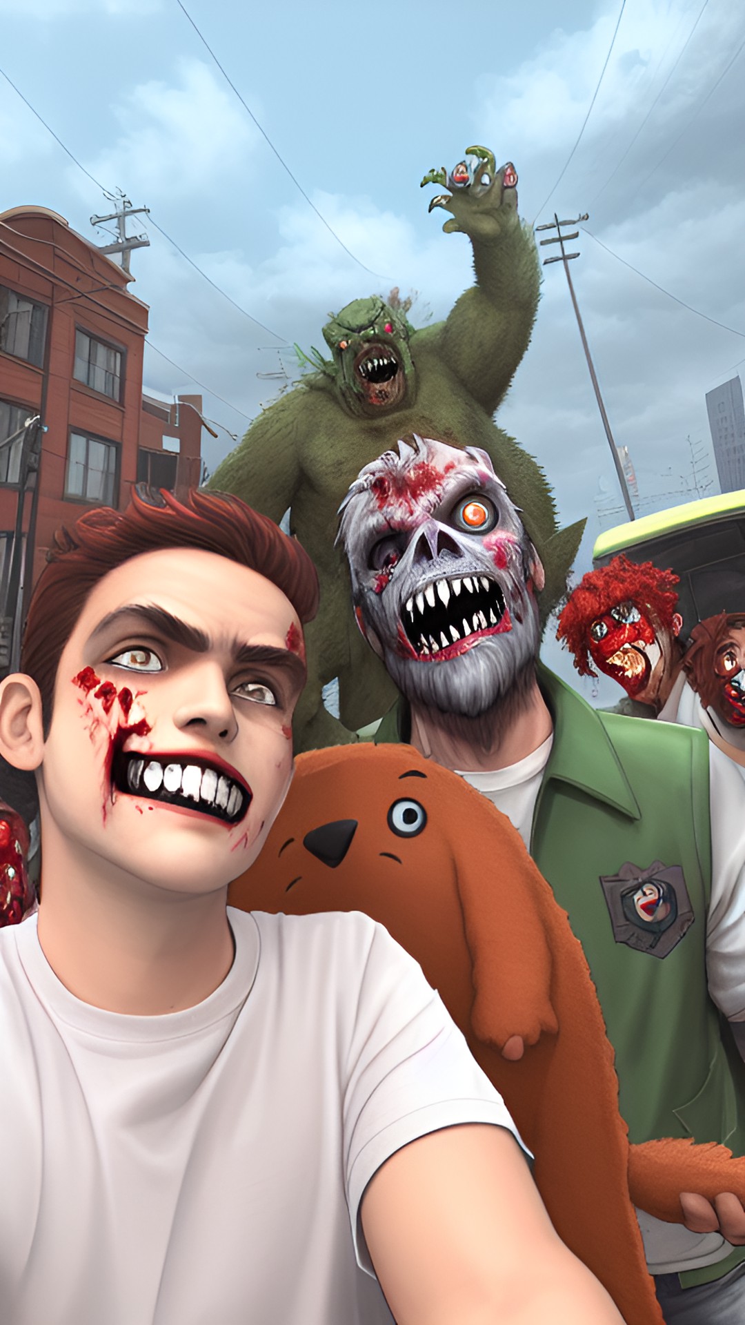 Zombies - cartoony, monsters in the background, people are zombies preview