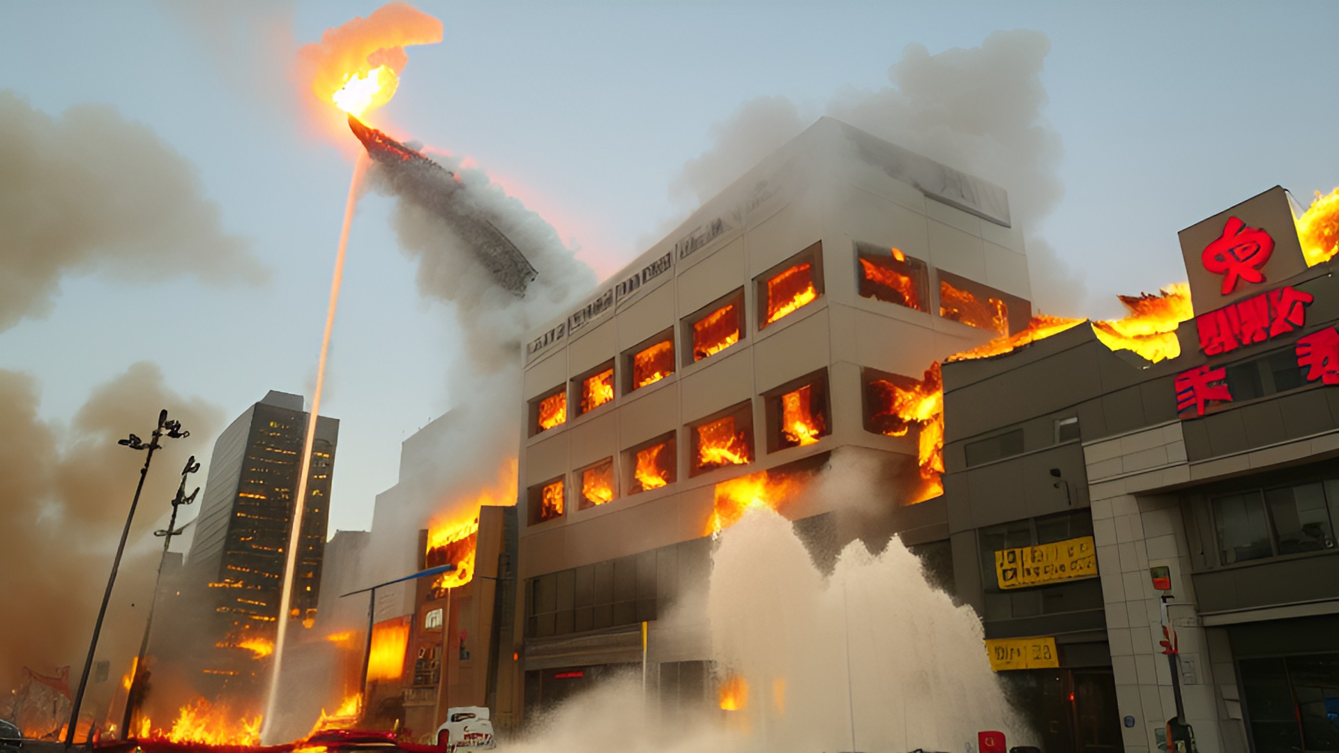 Buildings on fire - dragon lighting building on fire all people are surprised preview