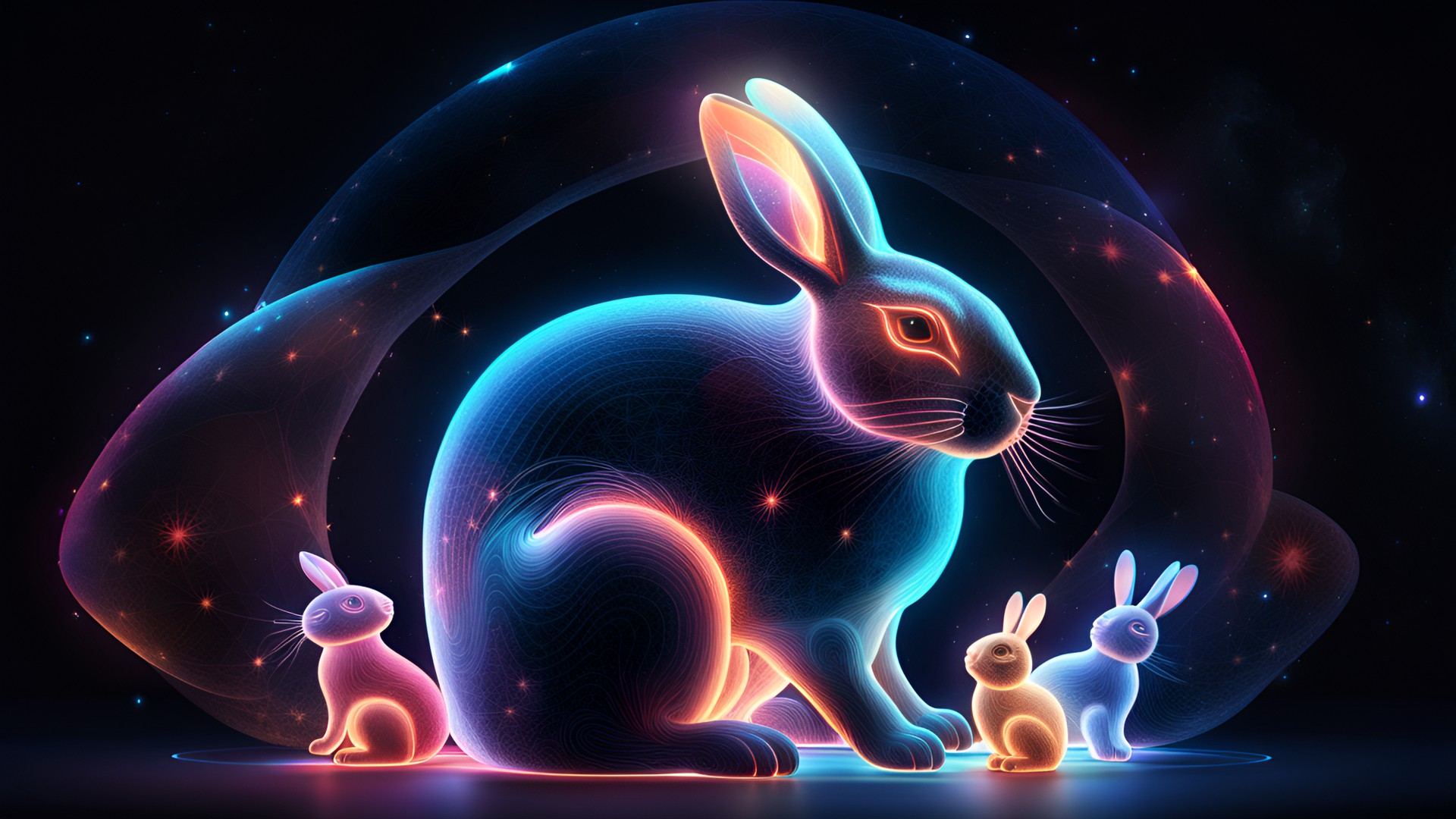 in the shape of animals rabbits. 
galaxies, spirals, space, nebulae, stars, smoke, iridescent, intricate detail,octane render, 8k. preview