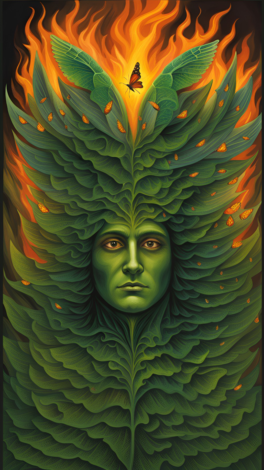 Fire in head - green man fire in head has butterfly wing preview