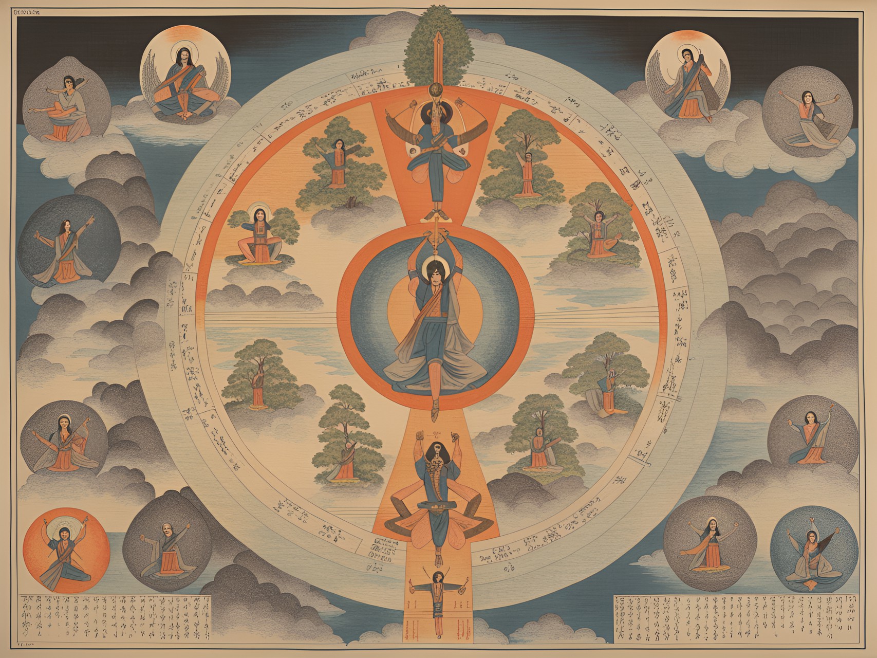 schematic for holy ritual, the end times, resurrection, kali art, shin-hanga print, 1950 preview