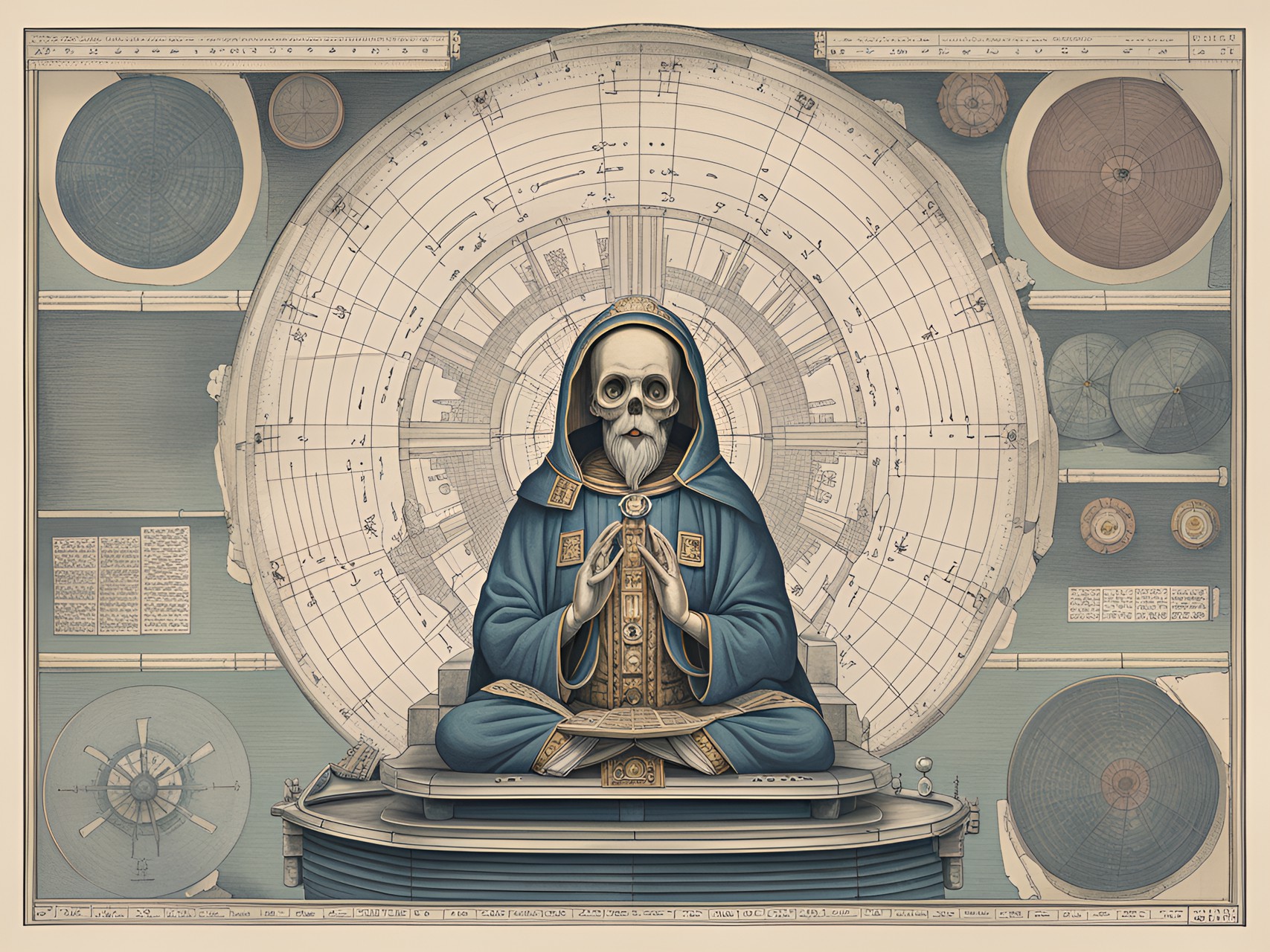 schematic for holy ritual, the end times, resurrection, nautical art, shin-hanga print, 1950 preview