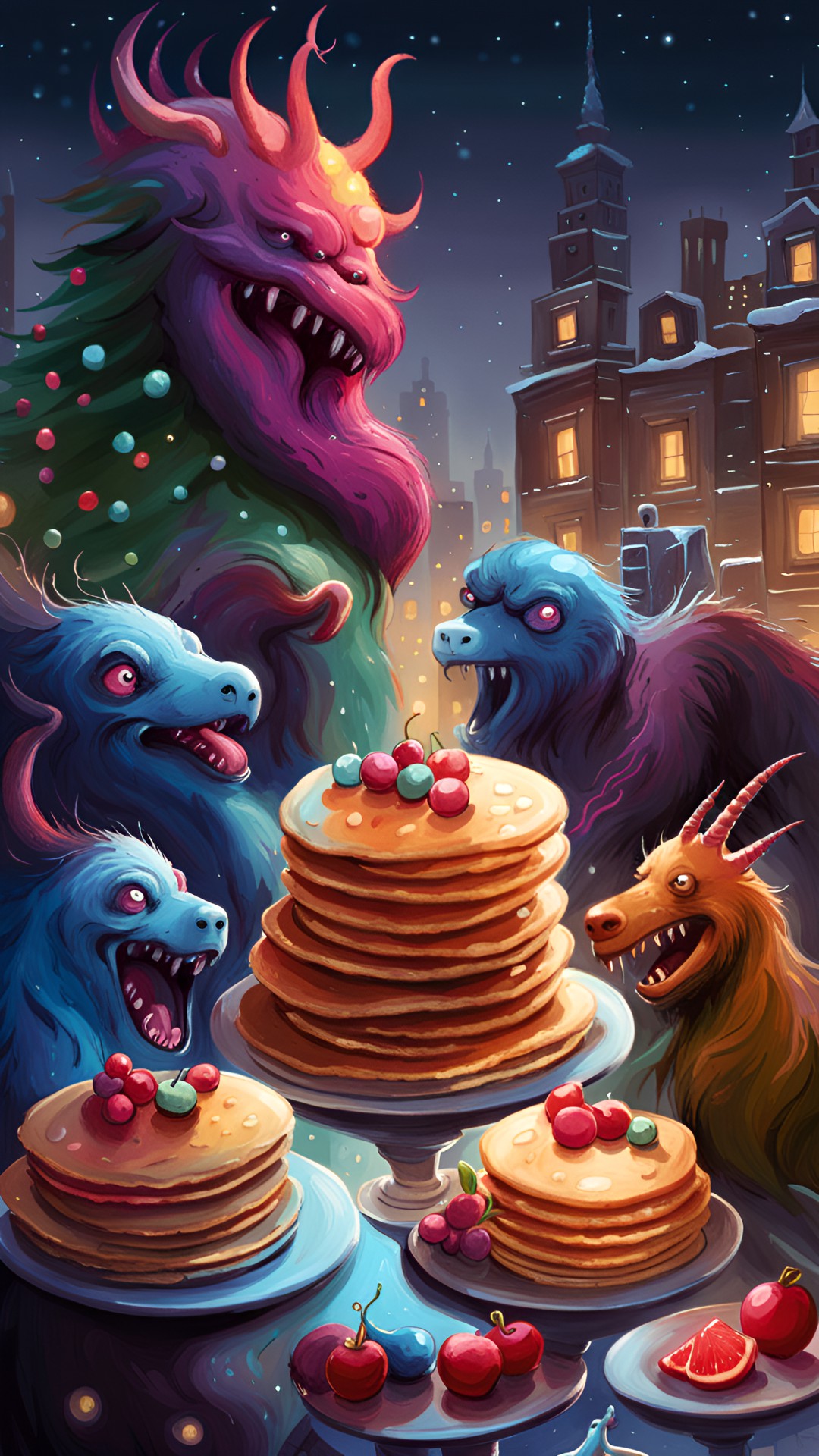 pancakes and other good friends are having a wonderful christmas party at some new home in the city. preview