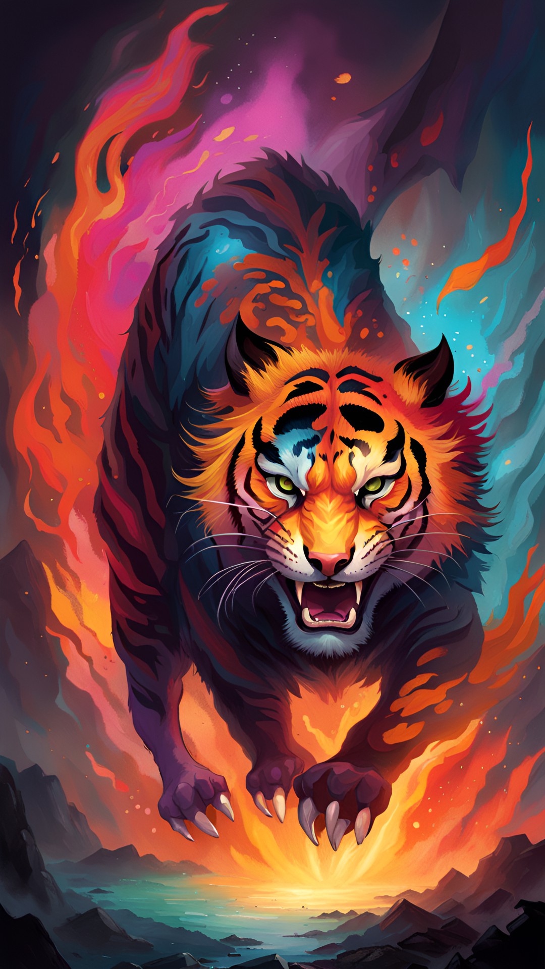 scary bengal tiger jumping through fire preview