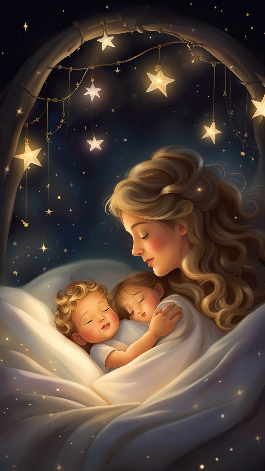 mama tucks little one into bed. good night, sweet dreams, sweetheart 
star light star bright
twinkle twinkle
starlight fairy
fairy lights preview