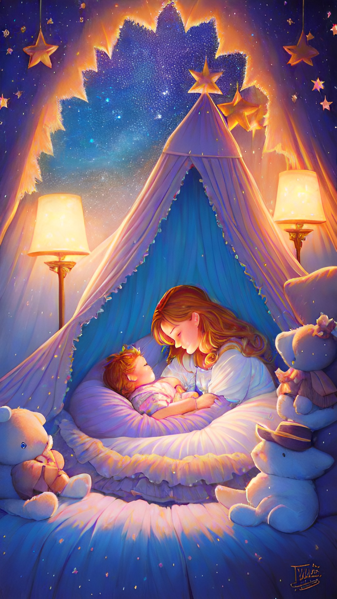 mama tucks little one into bed. 
good night, sweet dreams, sweetheart 
star light star bright
twinkle twinkle
starlight fairy
fairy lights preview