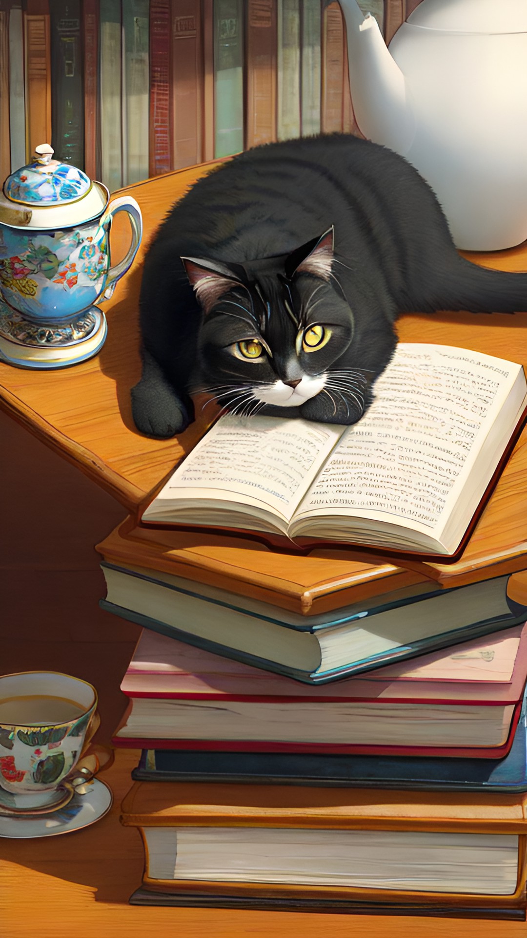 Bookworm - cat, books and tea preview