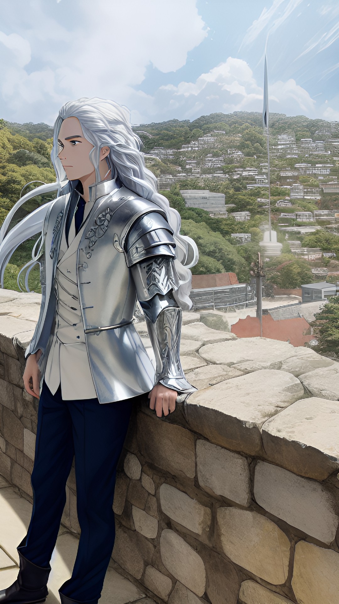 a fierce targaryen prince in a suit of armor, his long silver hair cascading down his back. he has a sword in one hand and a shield in the other, ready preview