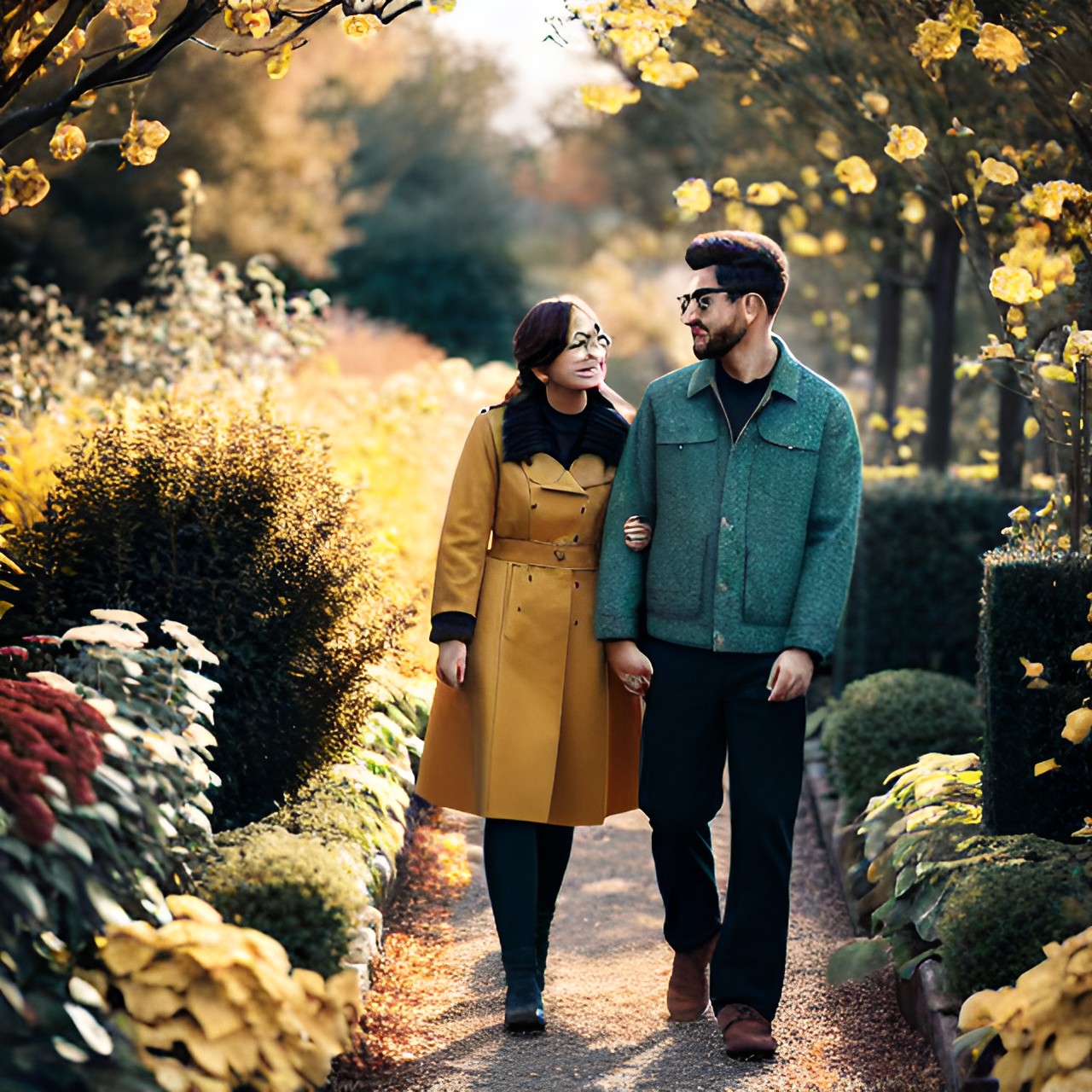 6. Unrealistic v2 - a man and a woman holding hands in the garden, autumn preview