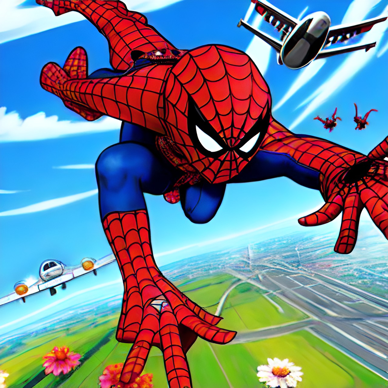 flower fights spider man on a air plane preview