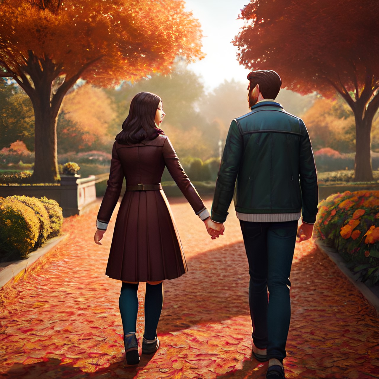 9 Figure v2 - a man and a woman holding hands in the garden, autumn preview