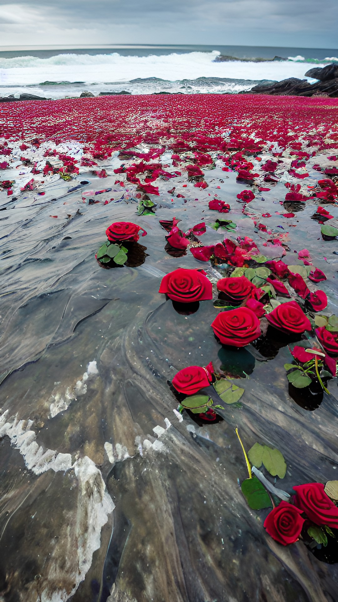 sea ​​shore strewn with roses preview