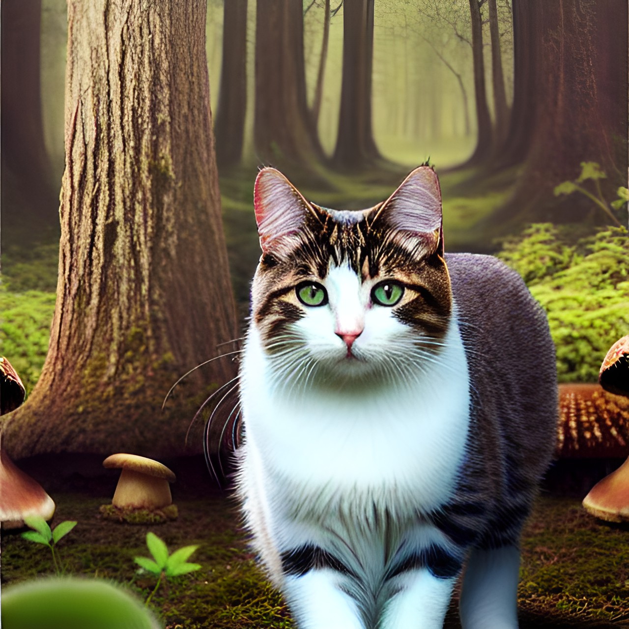 An art piece - cat in mushroom forest preview