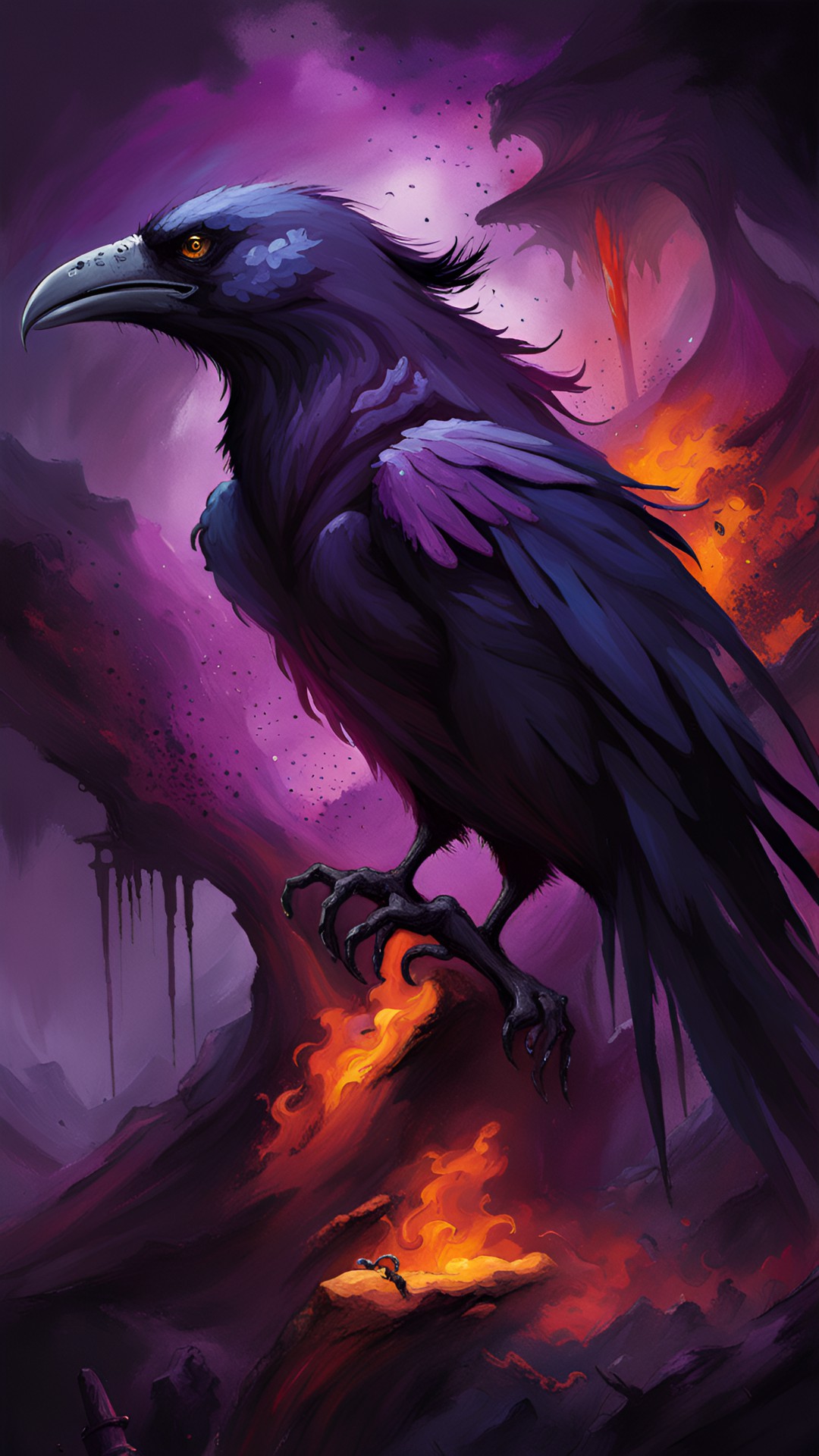 a giant crow with dark purple flame preview