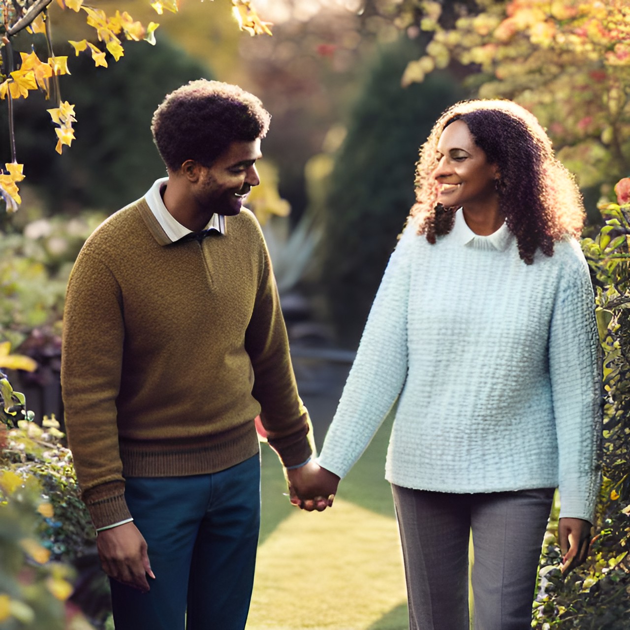 15 Item v2 - a man and a woman holding hands in the garden, autumn preview