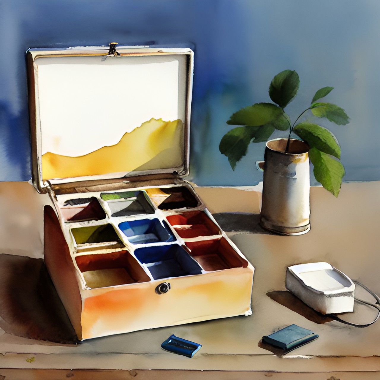 S2.5 Watercolor v2 - a box on a table preview