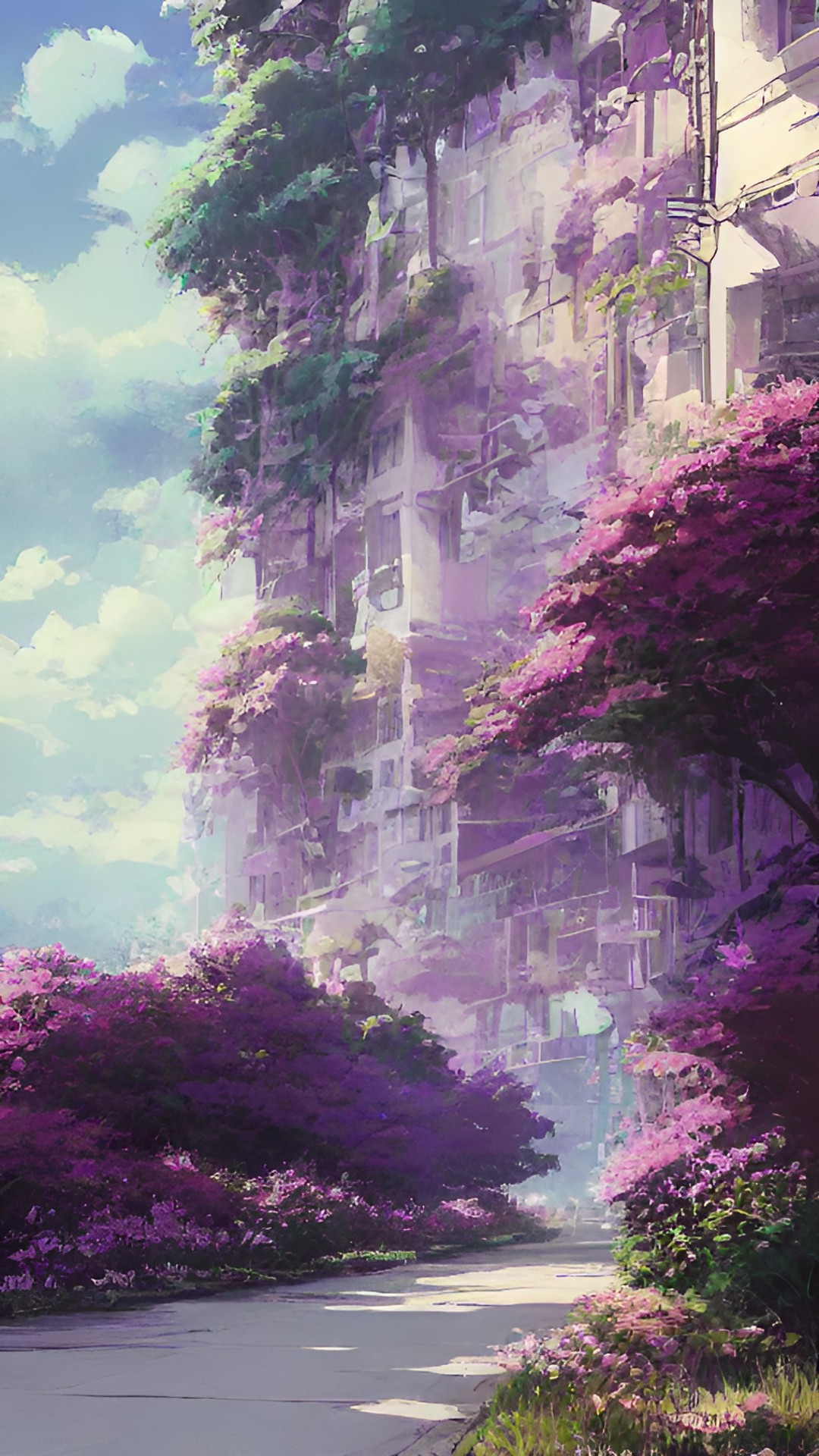 purple flowers in cityscape preview