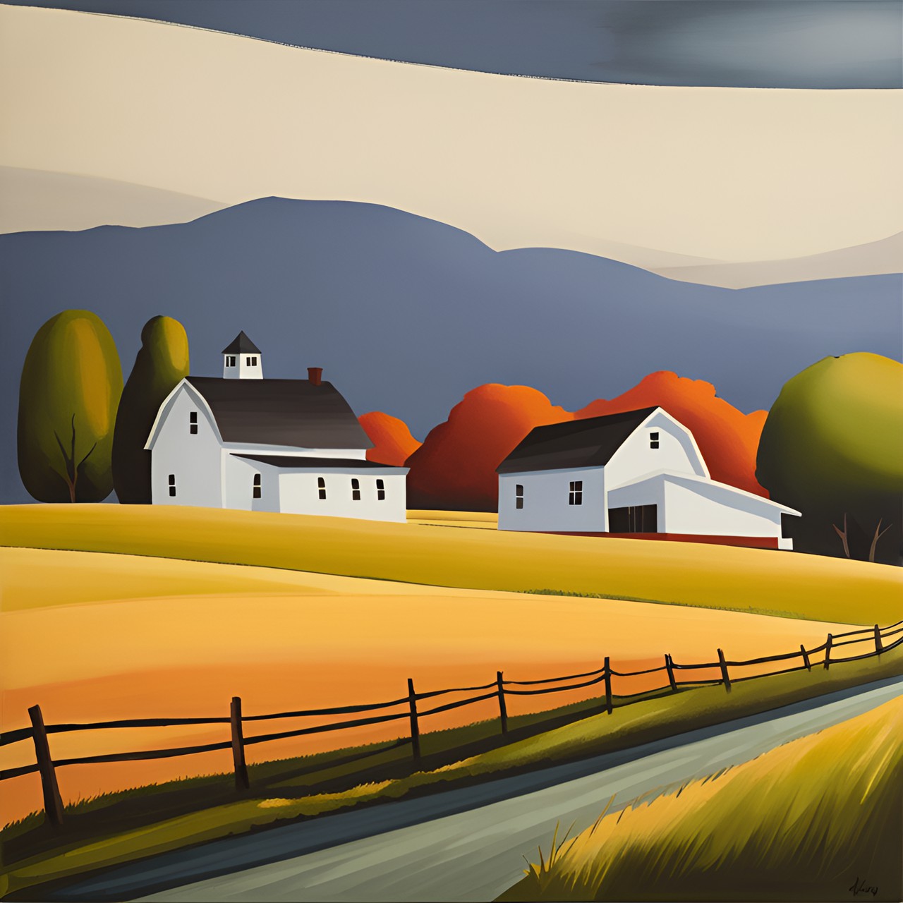 farmhouse and barn inedward hopper style preview