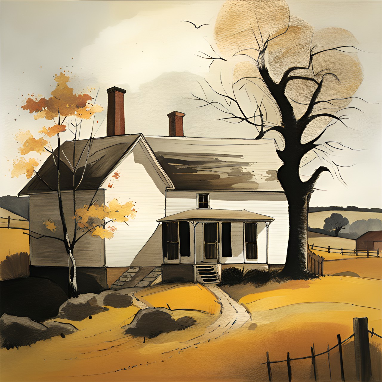 farmhouse in autumn andrew wyeth style preview