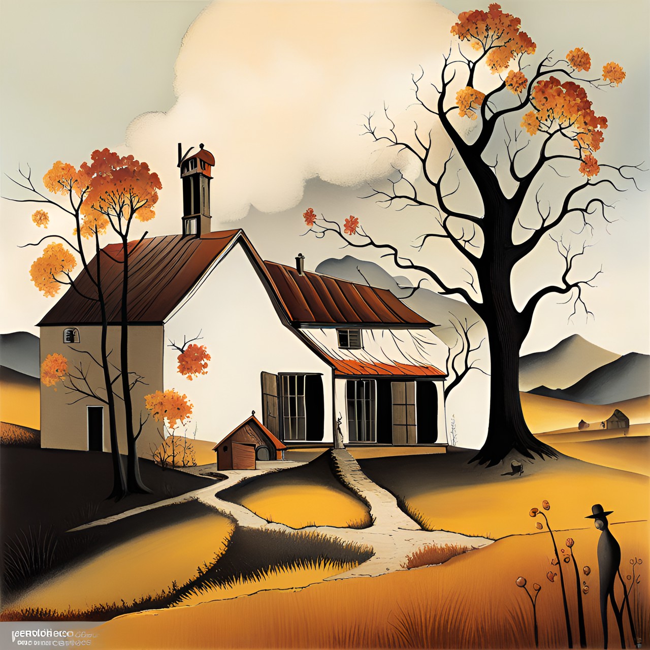 farmhouse in autumn in surreal style of salvatore dali preview