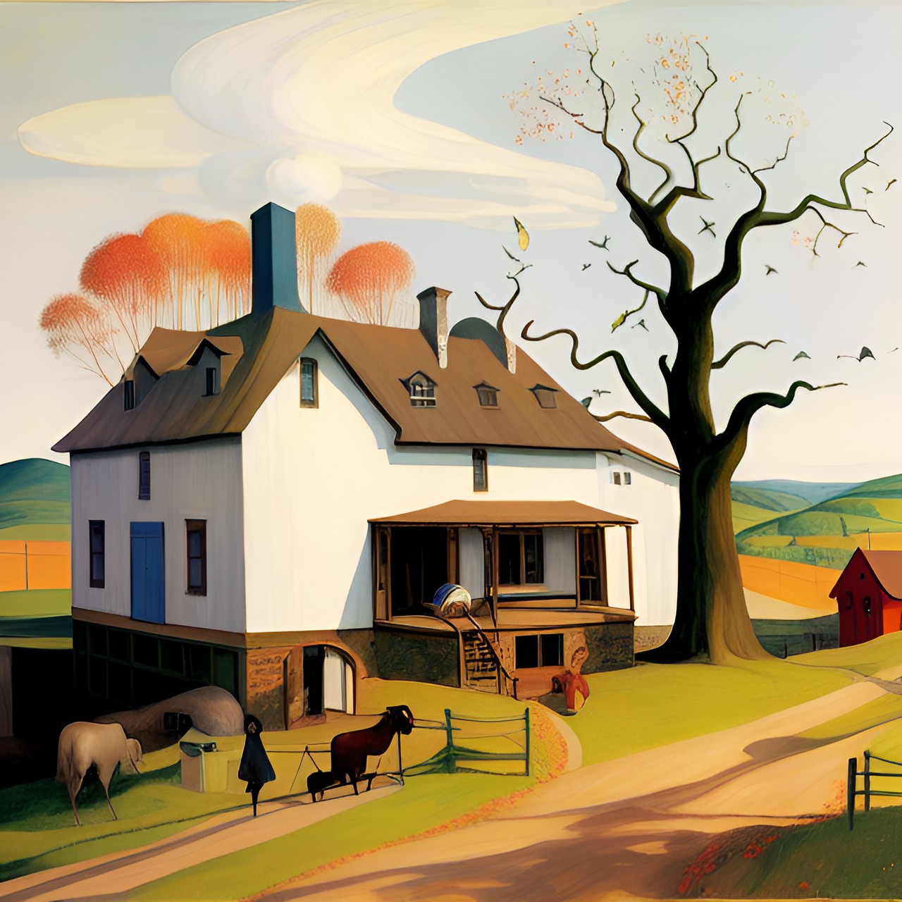 farmhouse in autumn edward hopper style preview