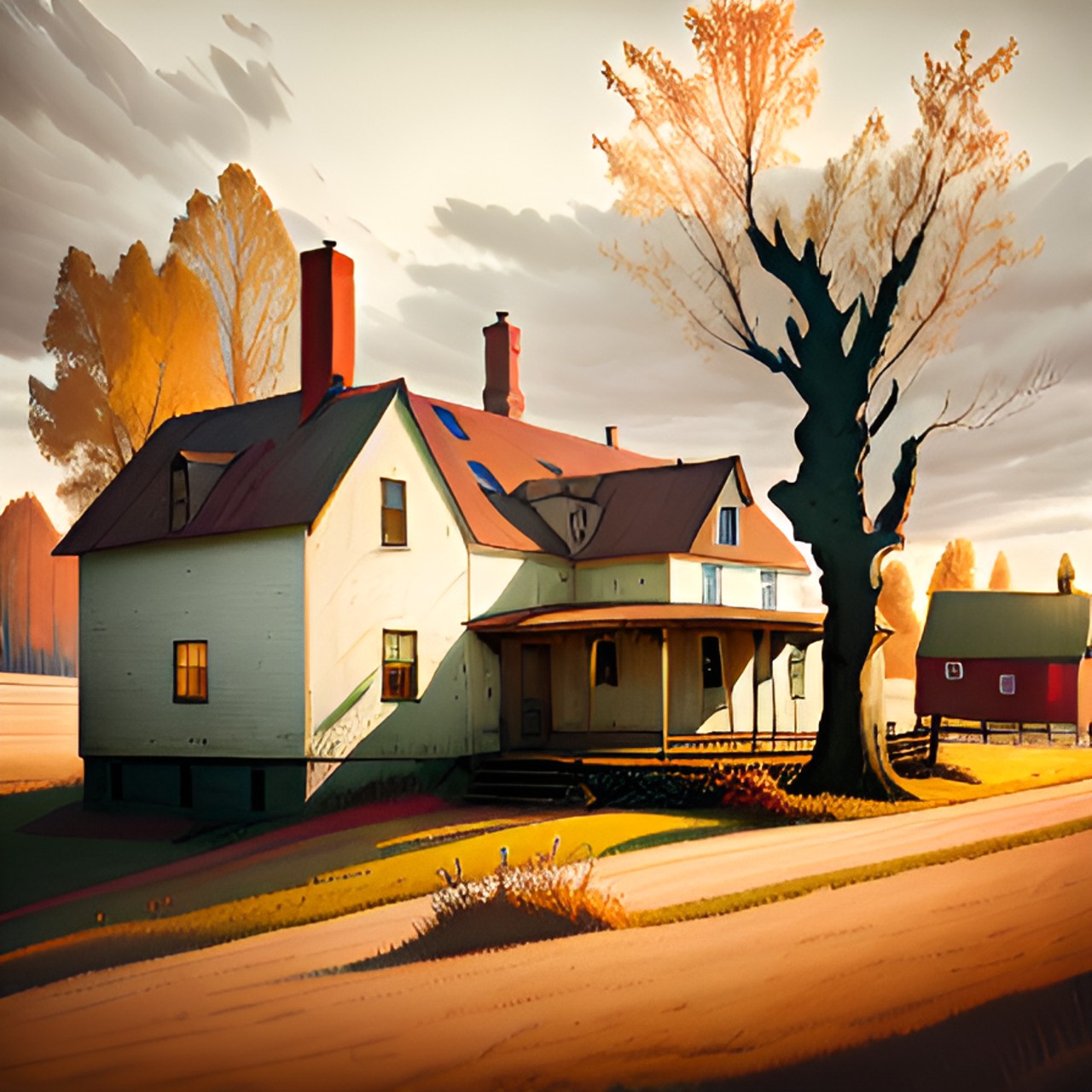 farmhouse in autumn edward hopper style preview