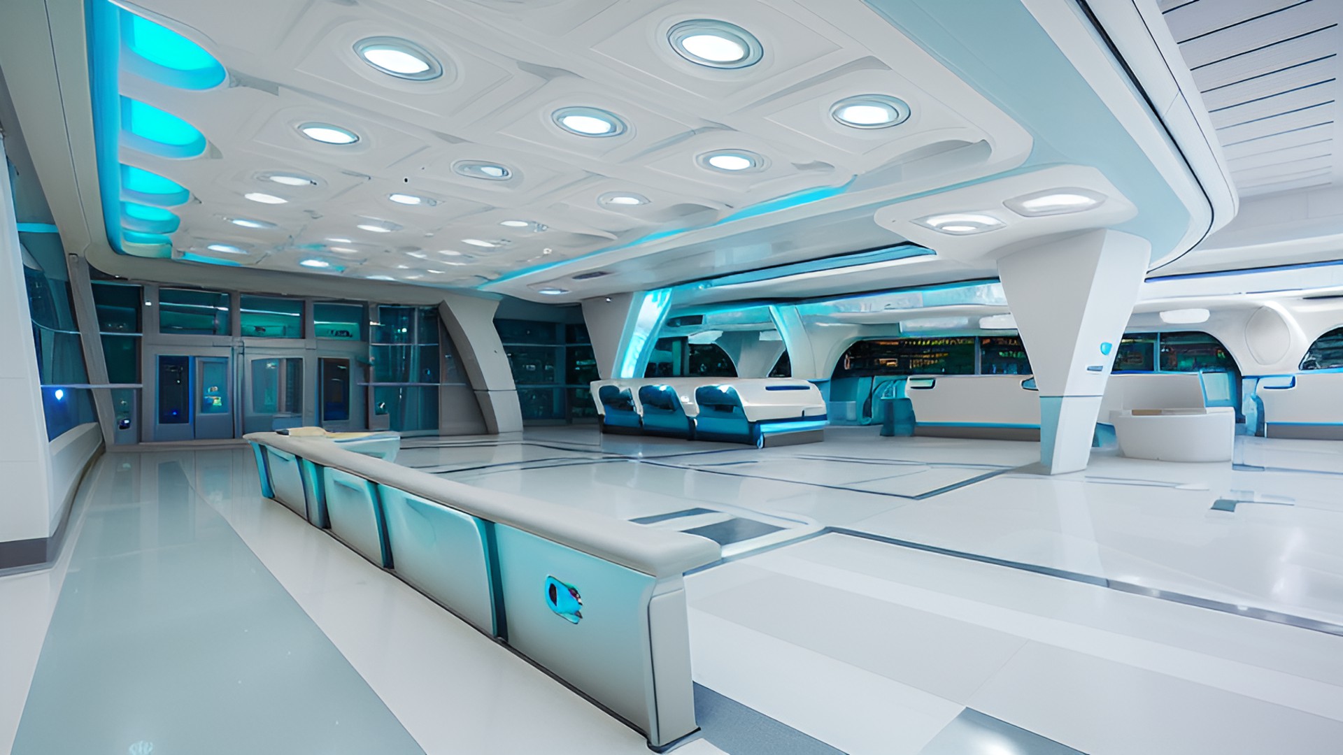 Waiting Room - sci-fi background, futuristic hospital, waiting room, advanced technology, futuristic architecture, futuristic art, laser lights  - sci-fi background, futuristic hospital, futuristic hospit - sci-fi b preview