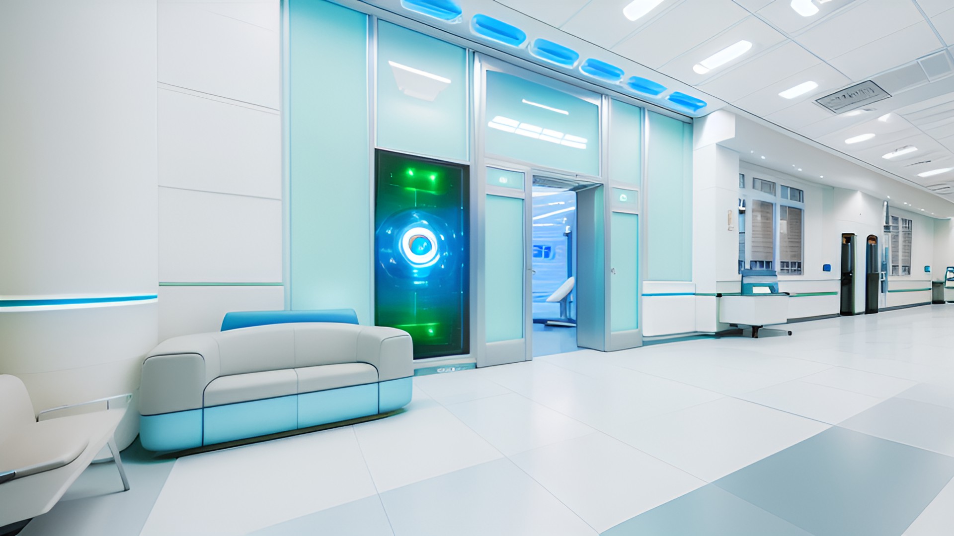 Waiting Room 2 - sci-fi background, futuristic hospital, waiting room, advanced technology, futuristic architecture, futuristic art, laser lights  - sci-fi background, futuristic hospital, futuristic hospit - sci-fi b preview