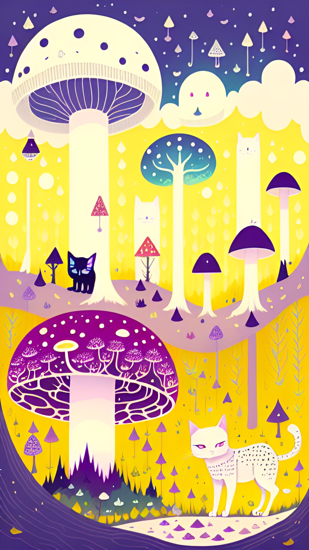 magical cats inhabit a mysterious mushroom forest preview