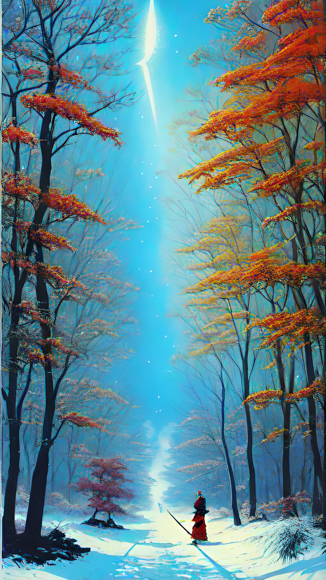 burning bright sword in a forest theme of winter on the right and summer on the left clarity/sharpen preview