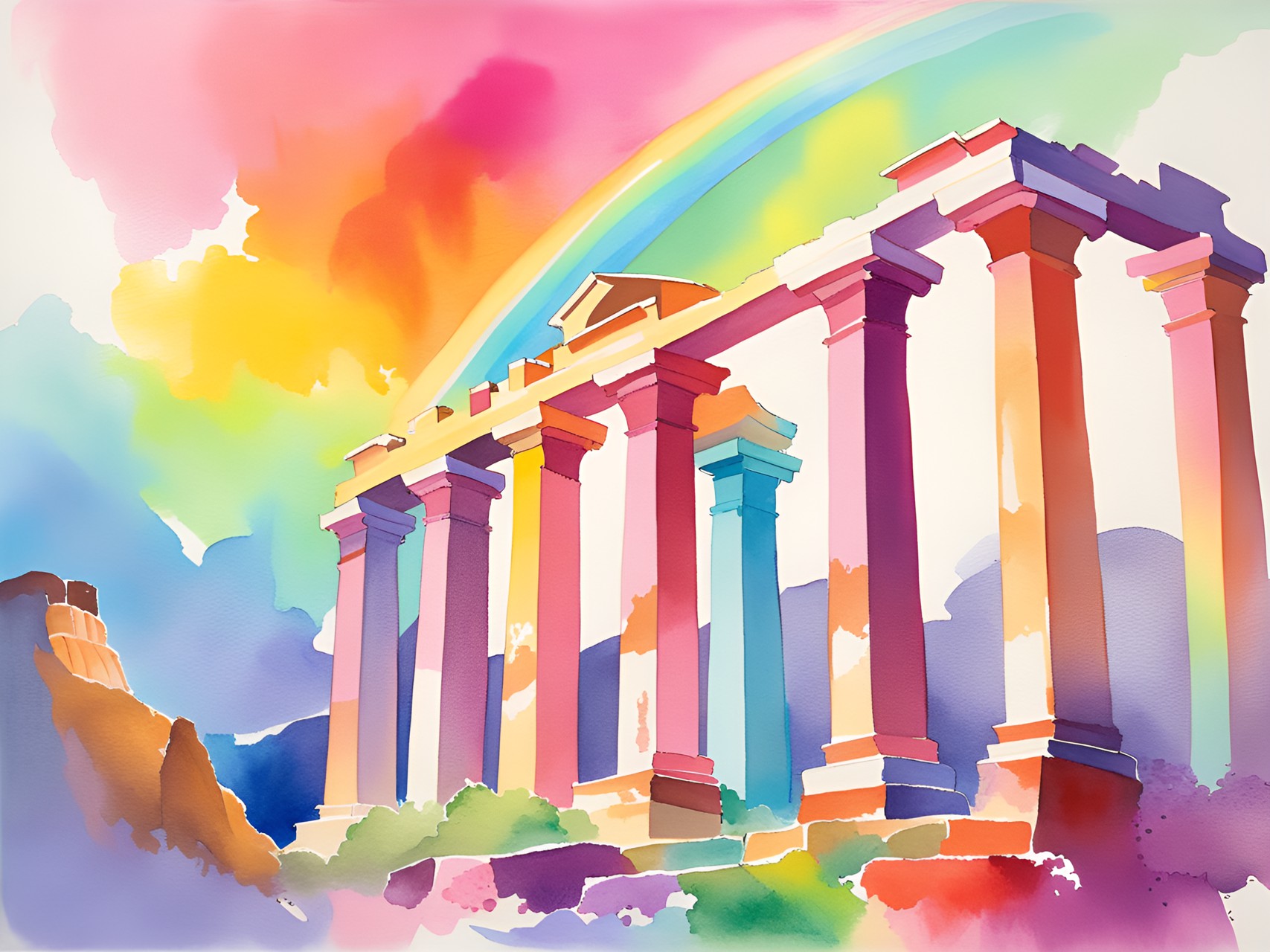 rainbow over greek ruins preview