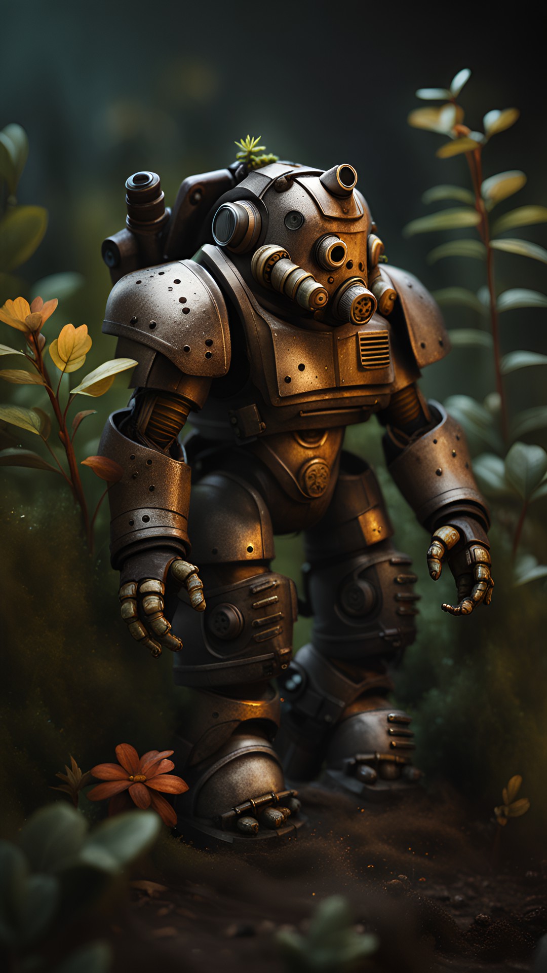 T-79 Mouse - fallout style power armor with rusty parts and plants growing on jr preview