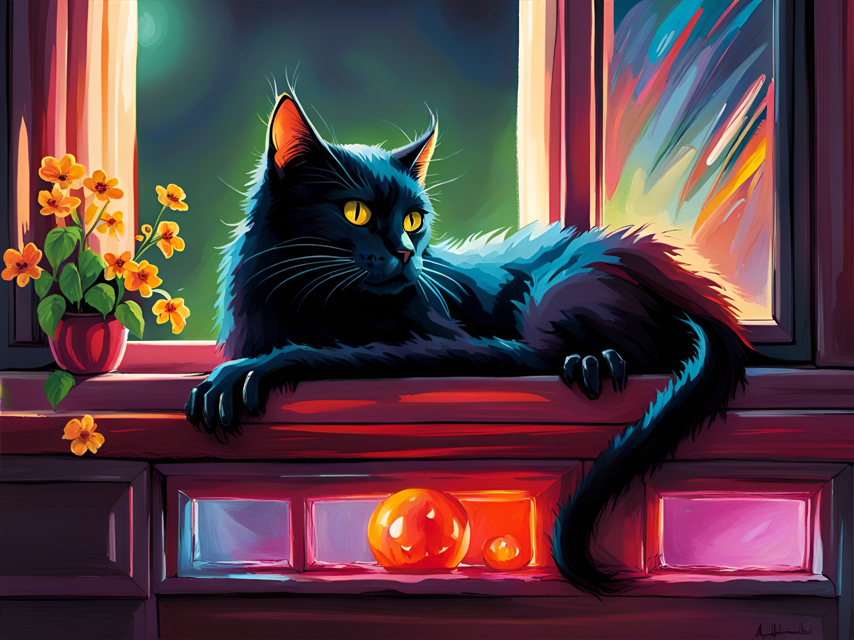 Black Cat 6 - black cat lazing in the sun on a window sill preview