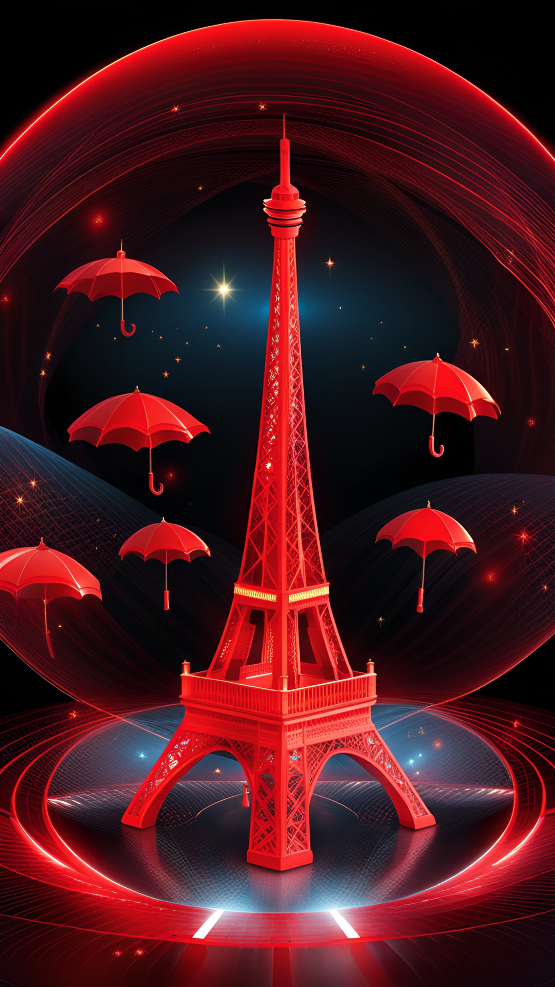 Red Umbrella 2 - everything is very gold, but there is a bright red parasol in the middle of the scene. put this in a road that leads to the eiffel tower preview