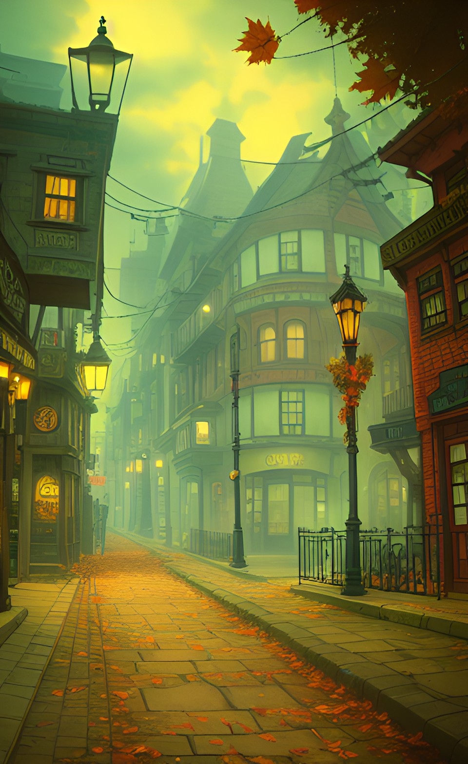 steampunk street in autumn preview