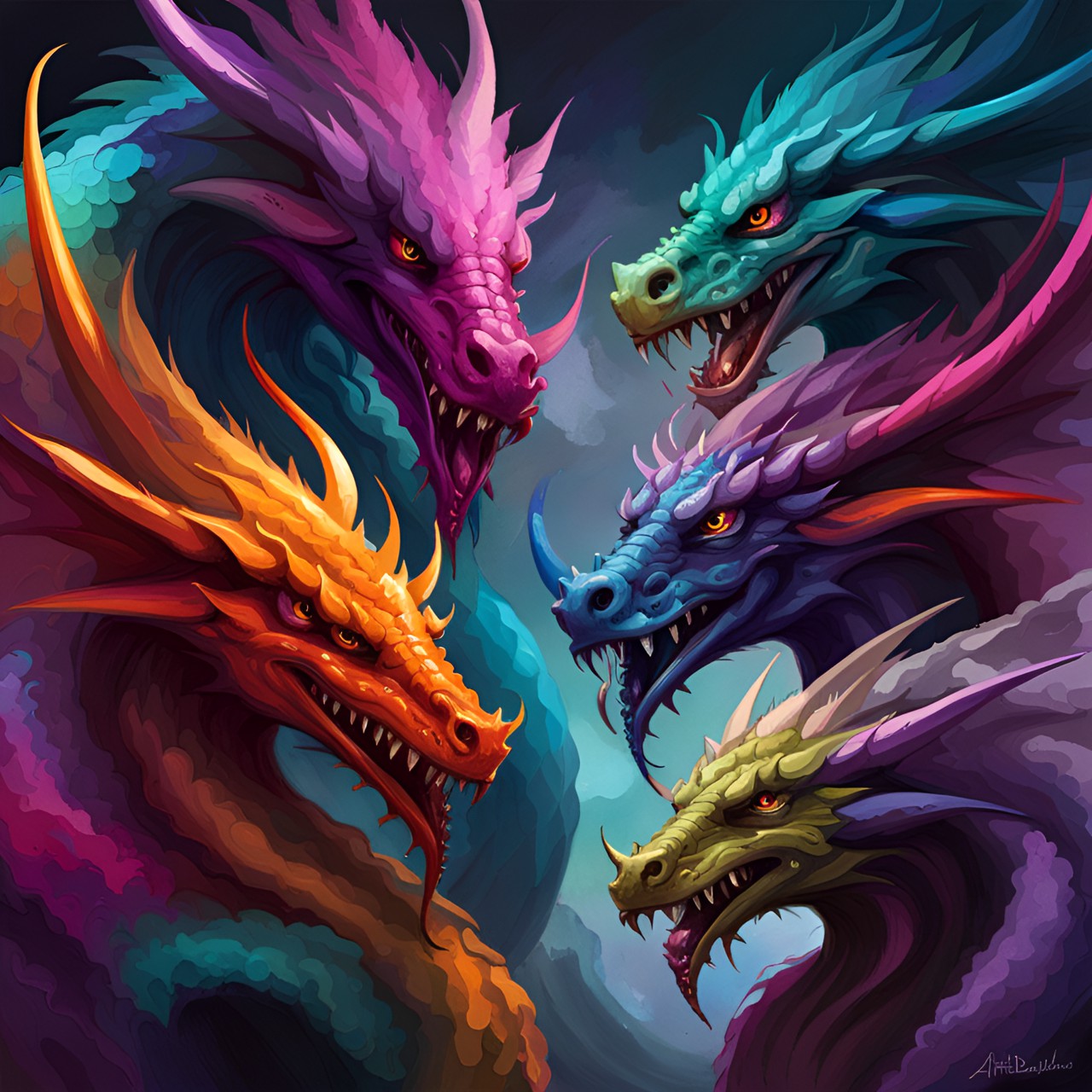 Dragon - dragon 5 heads different colours 10 wings 5 tails preview