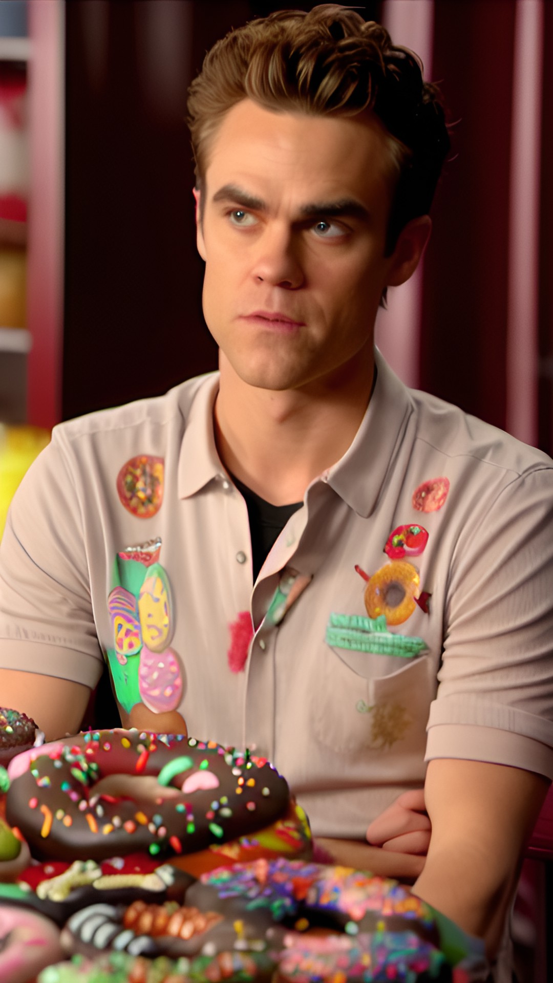 StefanSalvatore - ultra realistic, intricately detailed, stefan salvatore is surrounded with  realistic, detailed bloody, pastel, intricately detailed doughnuts preview