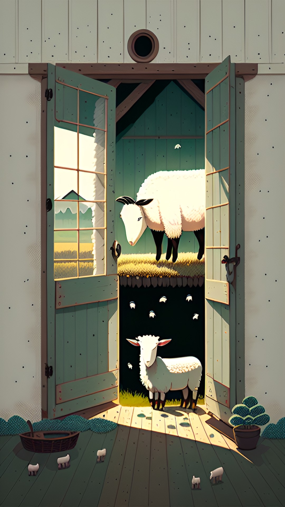 Lamb 4 - ewe with her lamb standing in the barn looking out preview